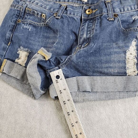 Forever 21 Denim Shorts Womens 27 Blue Distressed Stretch Cuffed - Picture 5 of 9